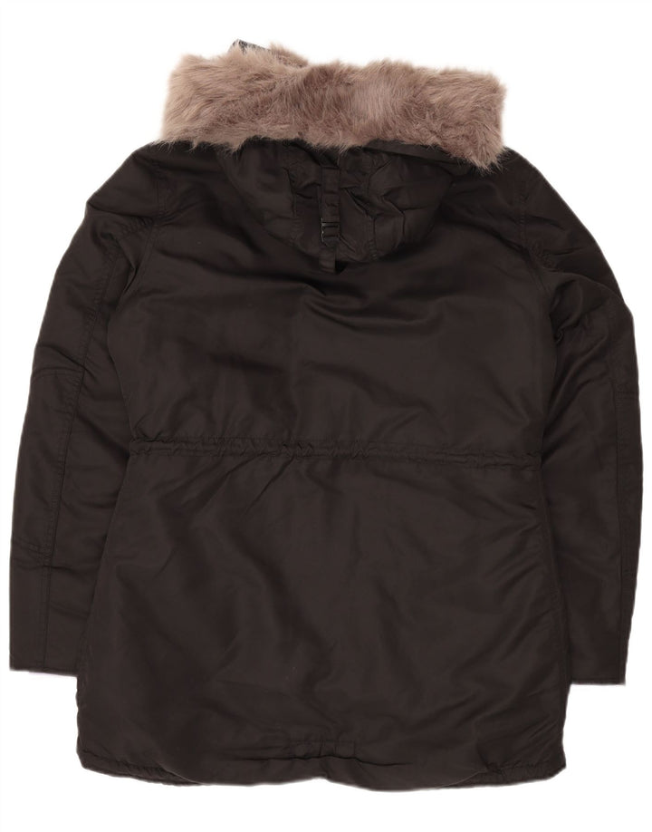 Superdry Parkajakke med hætte til kvinder UK 16 Stor sort nylon vinter