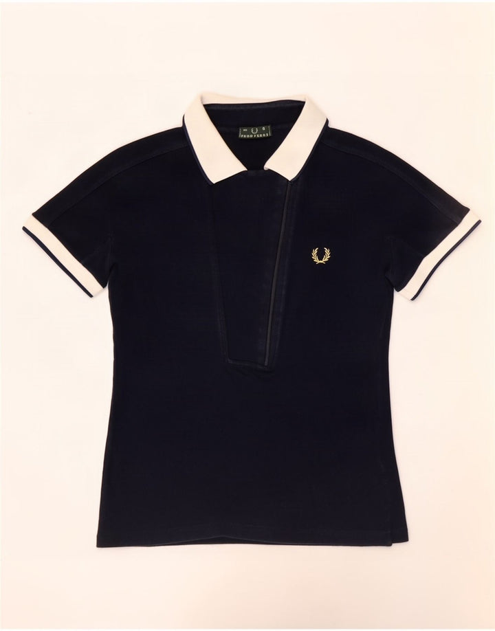 Fred Perry Dame Polo Shirt UK 10 Small Navy Blue Colourblock