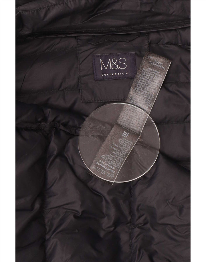 Marks & Spencer Dame Hætte Polstret Frakke UK 12 Medium Sort Polyamid