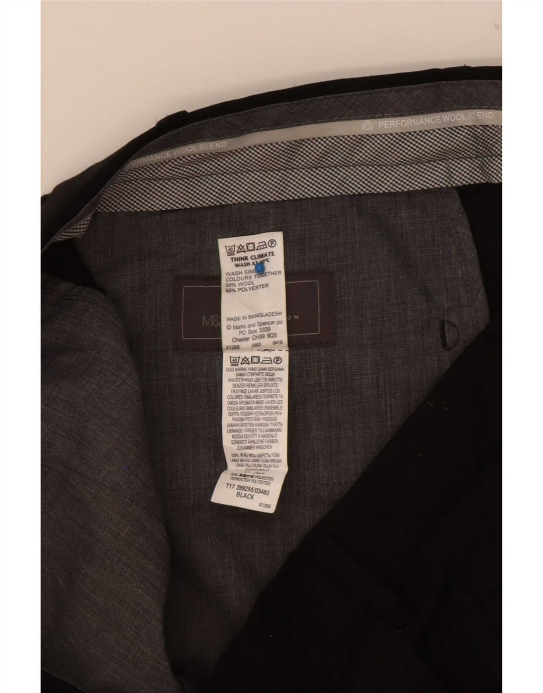 Marks & Spencer Herre Skræddersyet Fit Straight Suit Bukser W38 L31 Sort Uld