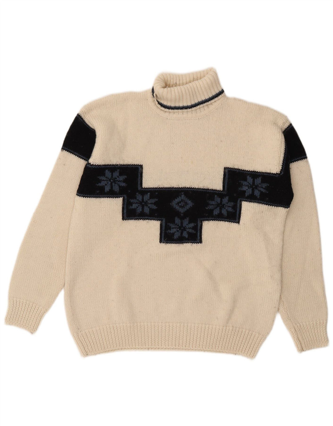 Knock Out Herre Roll Neck Jumper Sweater Medium White Colourblock Uld