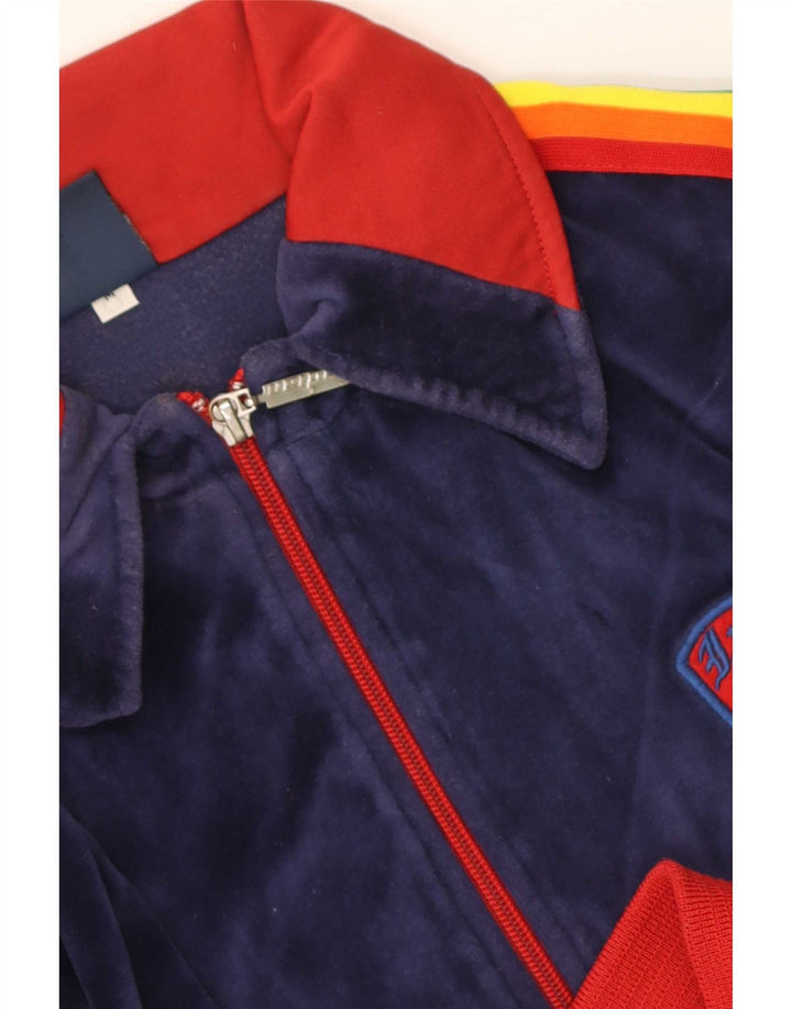 Vintage træningsdragt topjakke til kvinder UK 14 Medium Navy Blue Colourblock