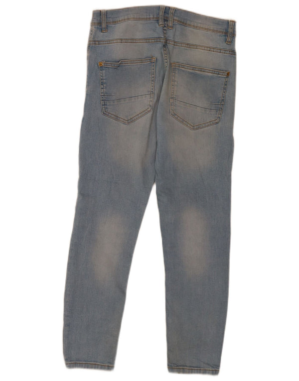 Zara Herre Distressed Cropped Slim Jeans EU 40 Medium W31 L25 Blå Bomuld