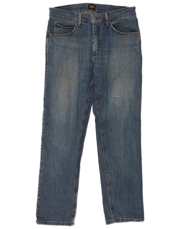Lee Mens Distressed Regular Fit Straight Jeans W32 L30 Blue Cotton