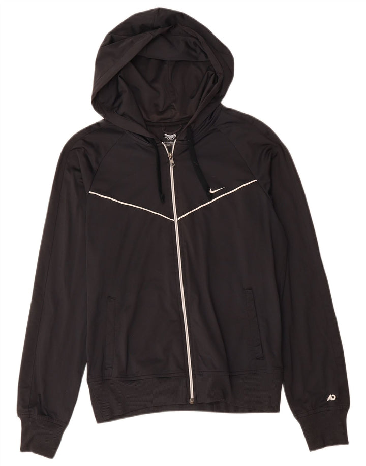 NIKE Girls Zip Hoodie Sweater 12-13 Years Large Black Polyester
