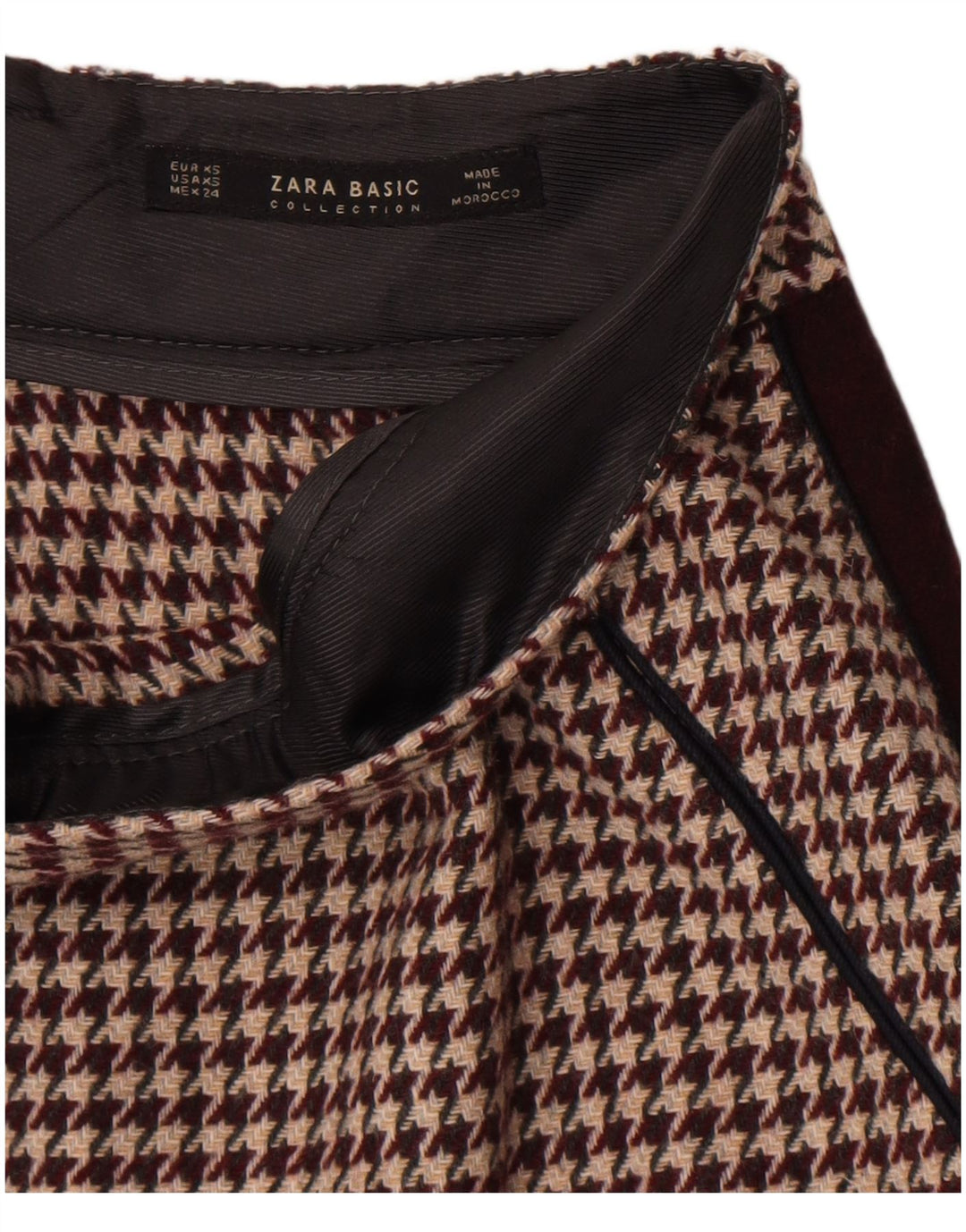 Zara Dame Mini-nederdel XS W24 Burgundy Houndstooth