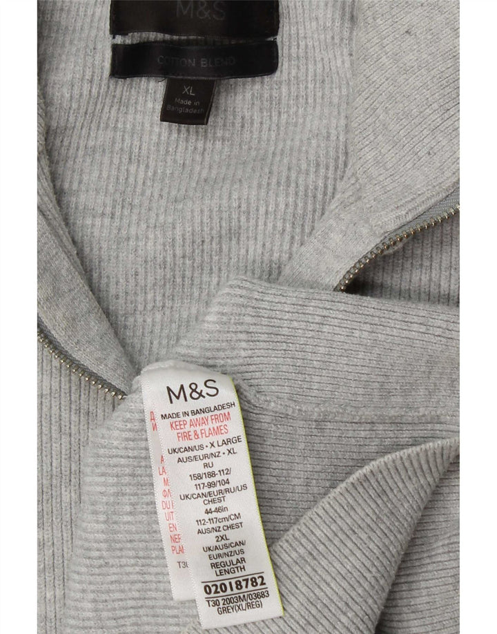 Marks & Spencer Herre Zip Neck Jumper Sweater XL Grå Polyester