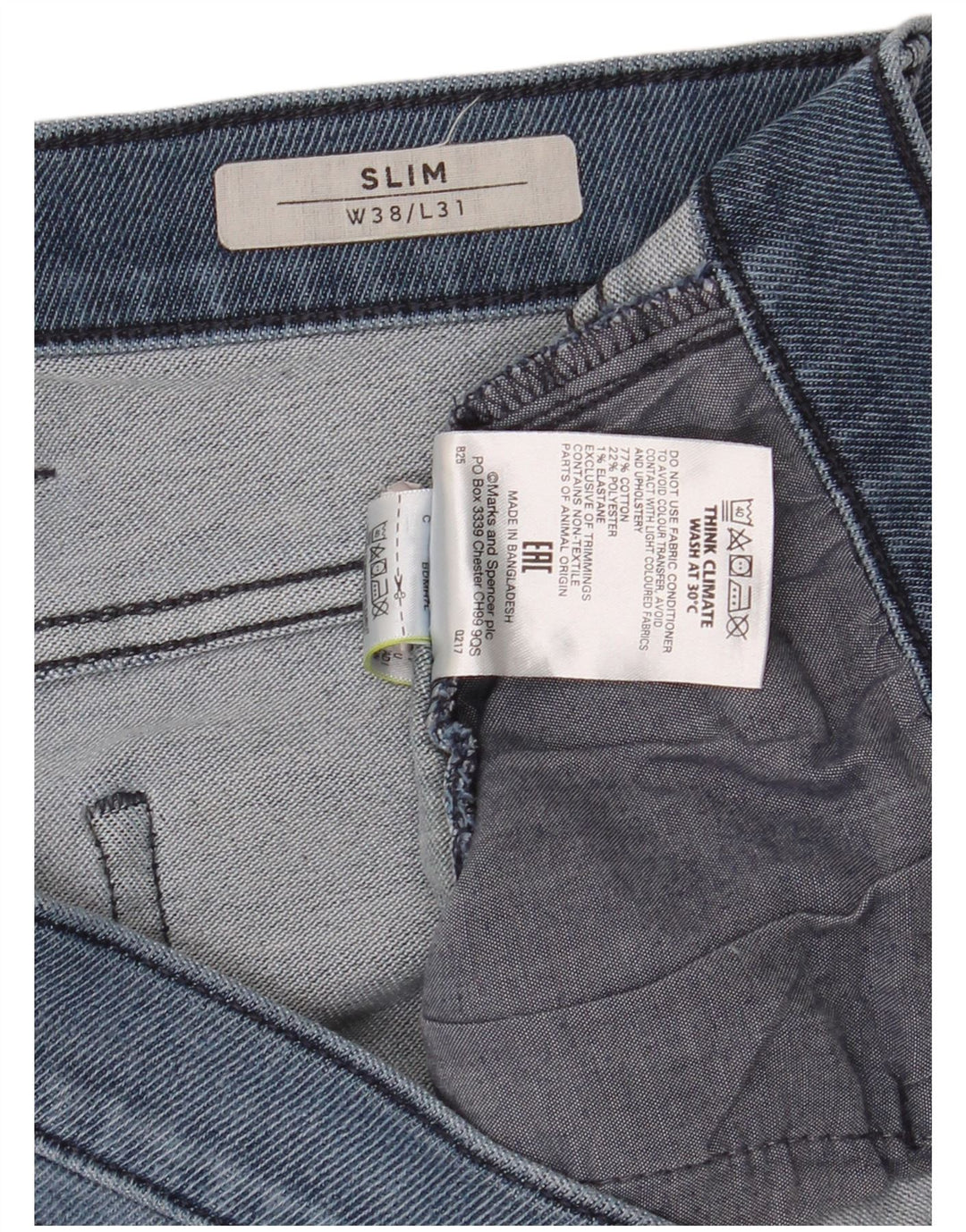 Marks & Spencer Herre Slim Jeans W38 L31 Blå Bomuld