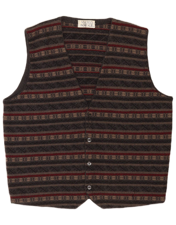 Vintage strik vest til mænd Medium Grey Fair Isle Virgin Wool