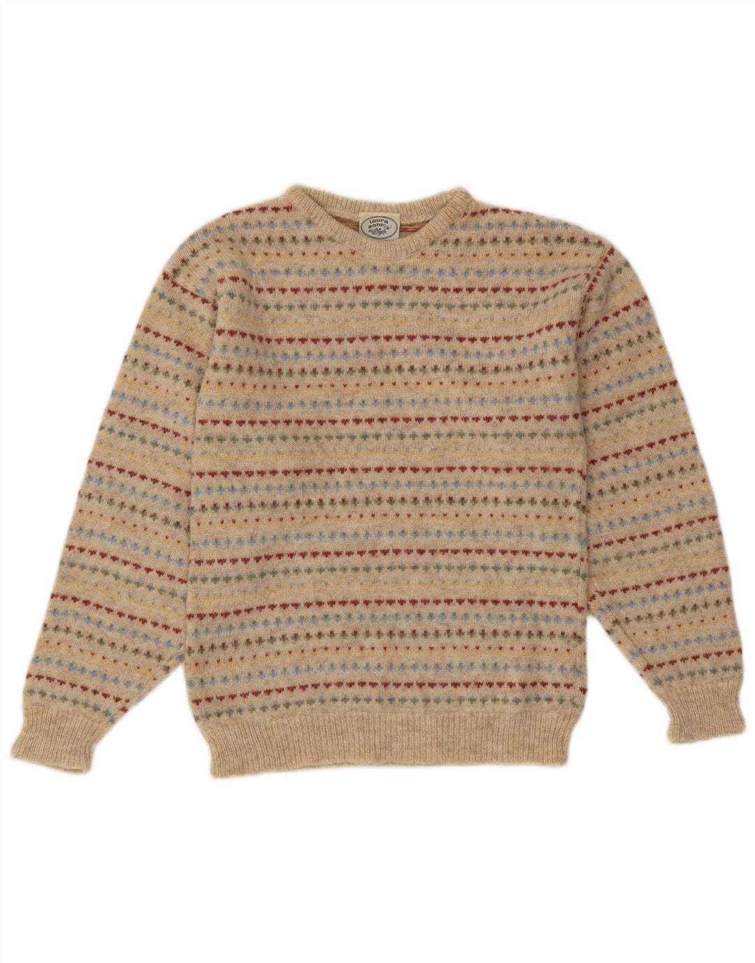 LAURA ASHLEY Dame sweater med rund hals DK 10 Small Beige Fair Isle