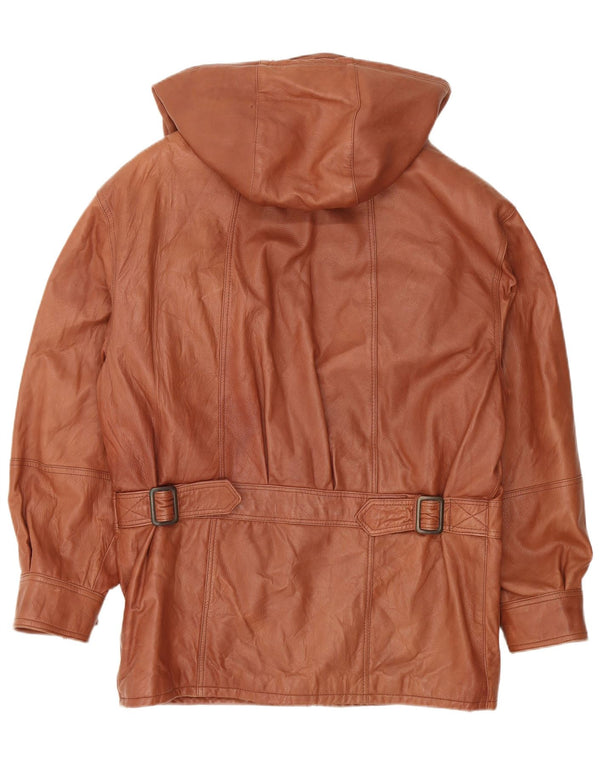 VINTAGE Mens Hooded Leather Coat IT 48 Medium Brown Leather