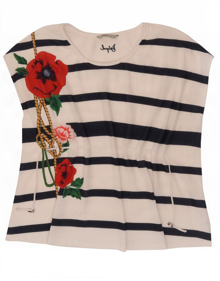 Desigual Kvinder Oversized Grafisk Vest Top UK 10 Small White Floral