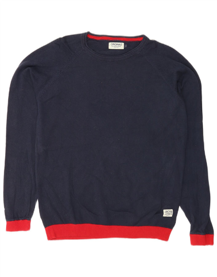 Jack & Jones Herre sweater med rund hals, stor marineblå farveblok