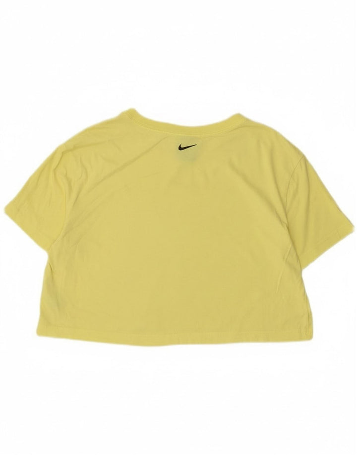 Nike Dame Crop T-Shirt Top UK 14 Medium Gul Bomuld