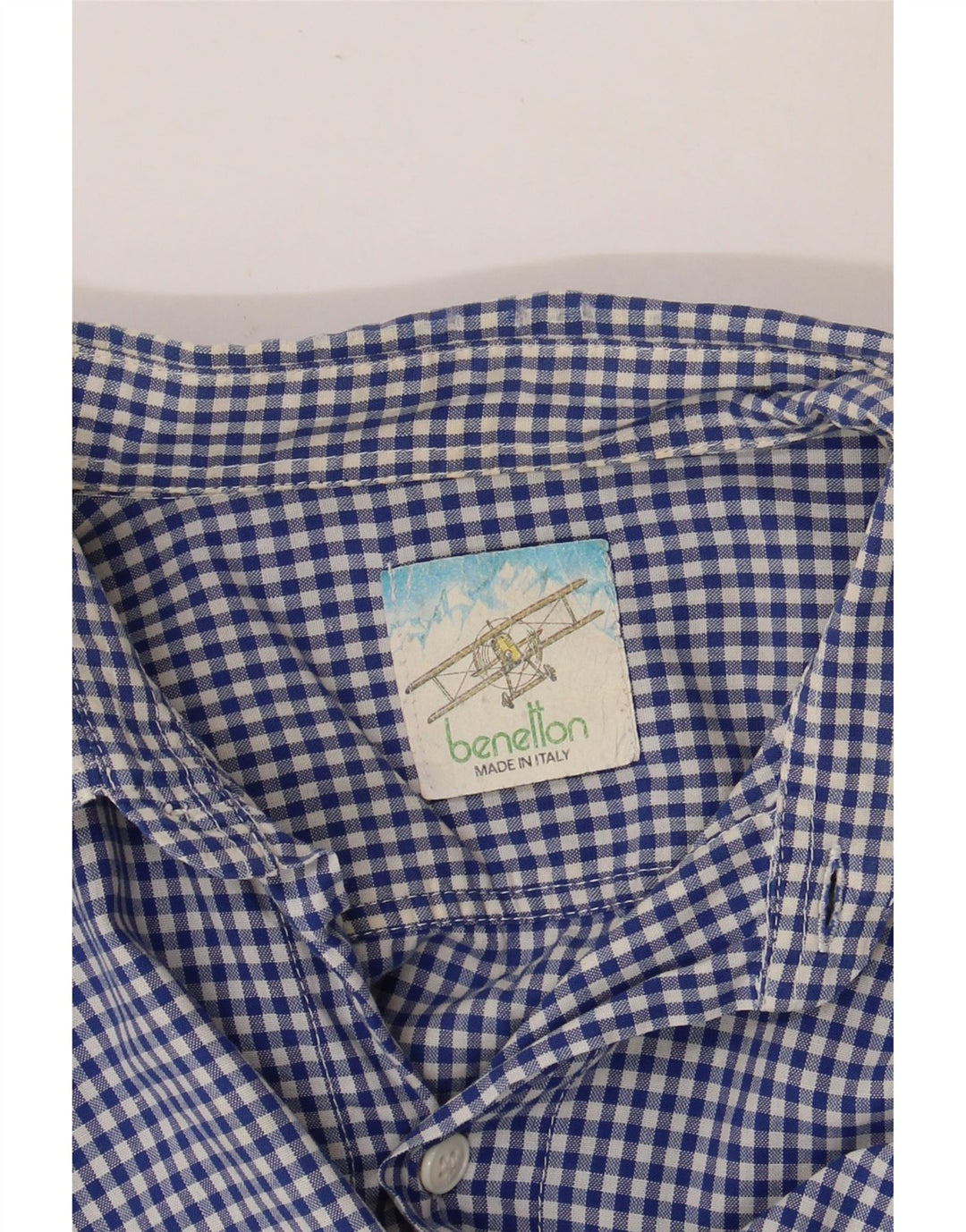 BENETTON Kortærmet Herreskjorte XL Blå Gingham