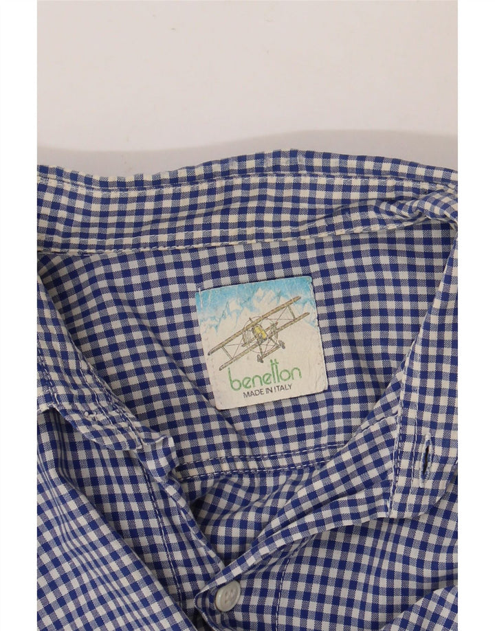 BENETTON Kortærmet Herreskjorte XL Blå Gingham