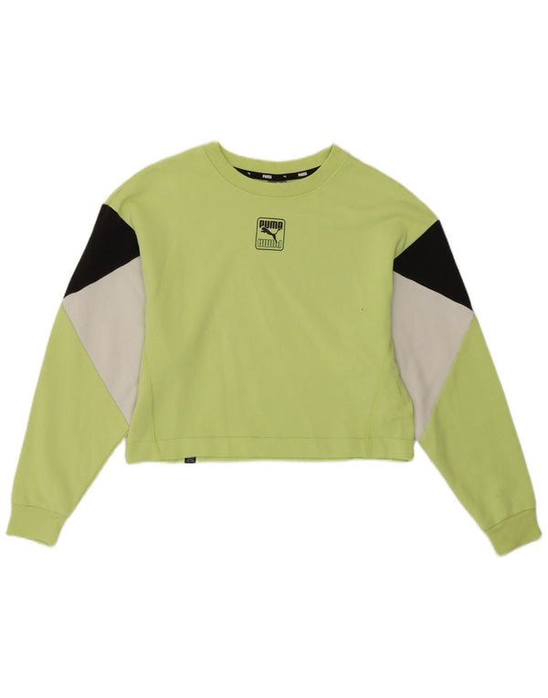 Puma Womens Crop Oversized Sweatshirt Jumper UK 6 XS Grøn Colourblock