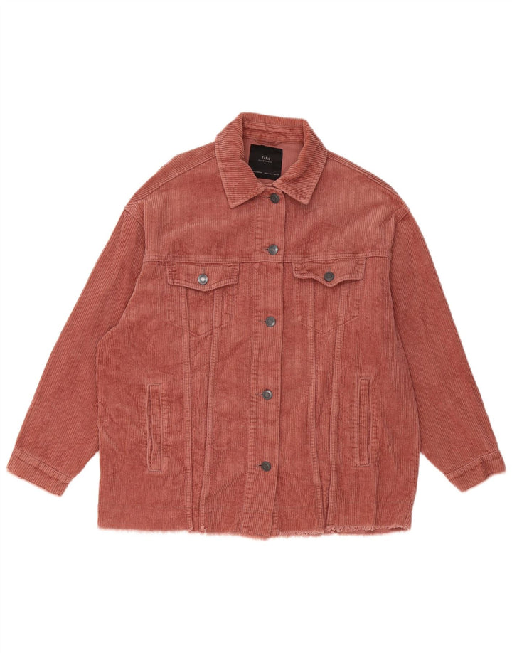 Zara Dame Oversized Corduroy Jacket UK 10 Small Pink Bomuld