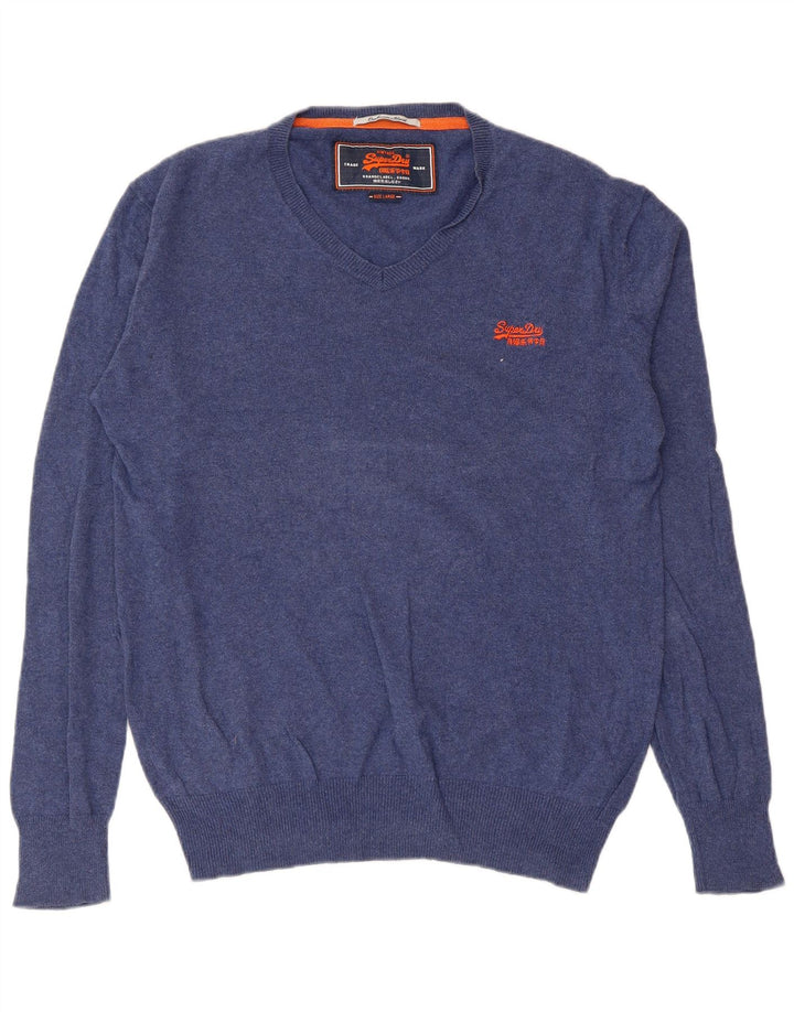 Superdry Herre V-hals sweater Stor blå bomuld