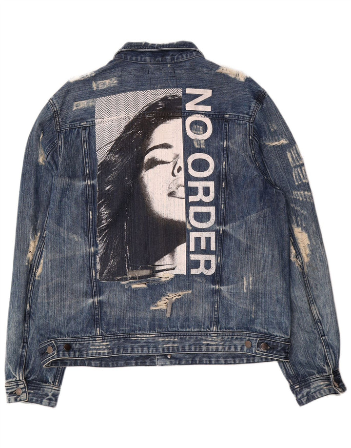 Guess Herre Dillon Graphic Distressed Denim Jacket UK 44 2XL Blue Cotton