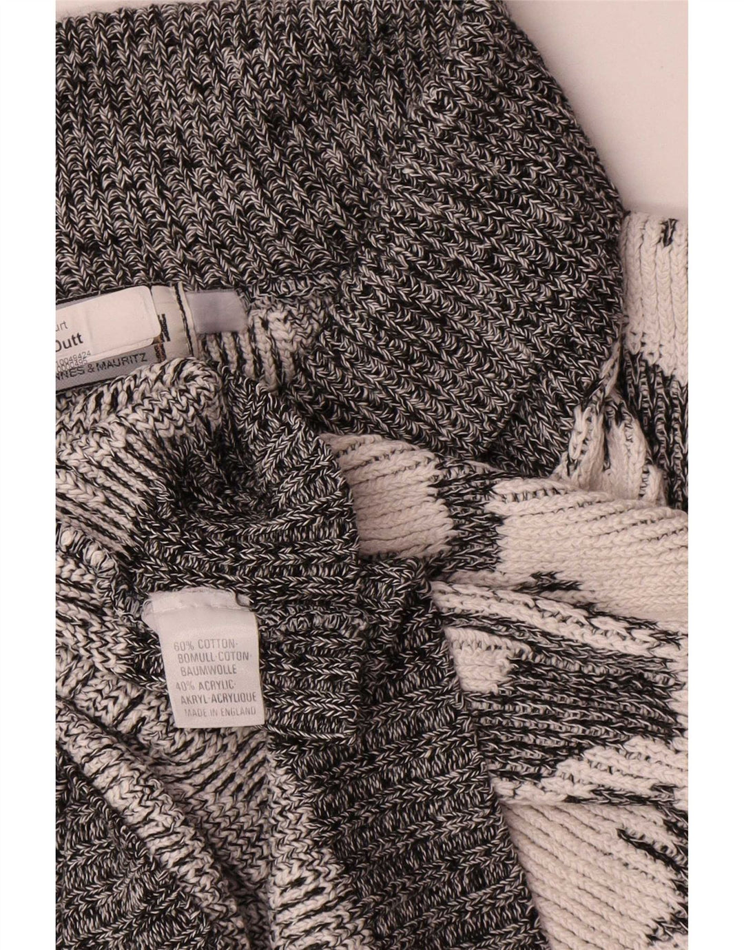 Vintage herre abstrakt mønster sjal hals sweater XL grå