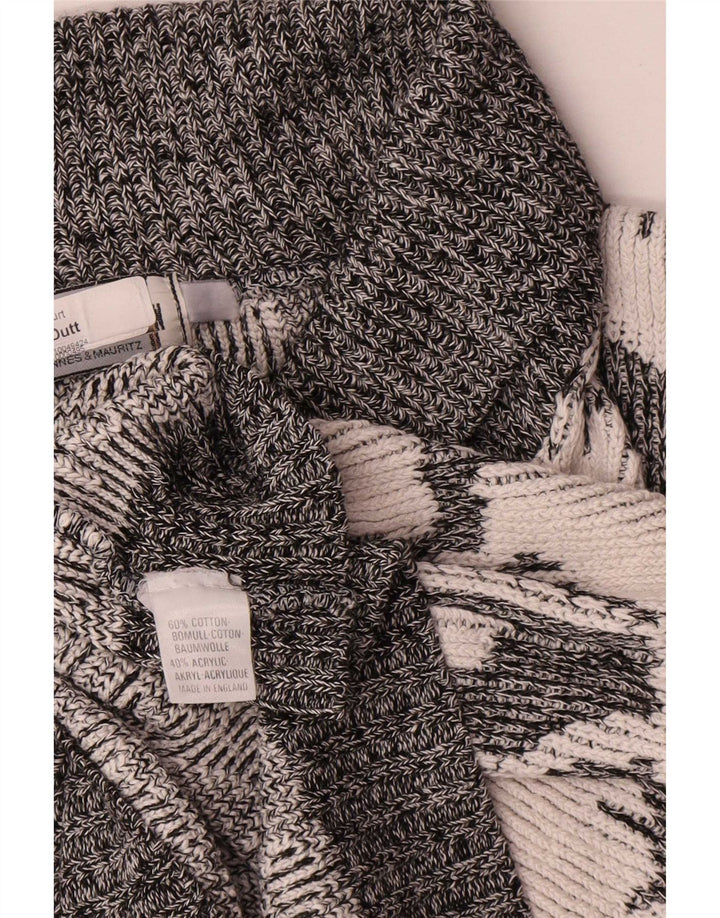 Vintage herre abstrakt mønster sjal hals sweater XL grå