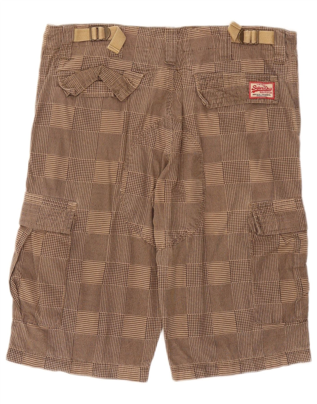 SUPERDRY Herre Cargo Shorts Små W29 Beige ternet bomuld