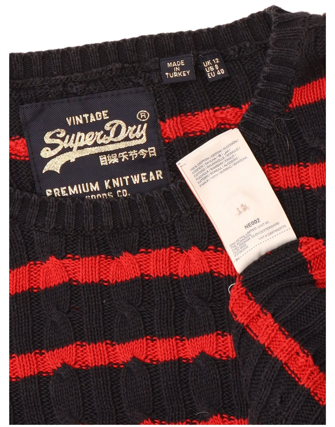 Superdry Sweater med rund hals til kvinder UK 12 Mellem marineblå stribet