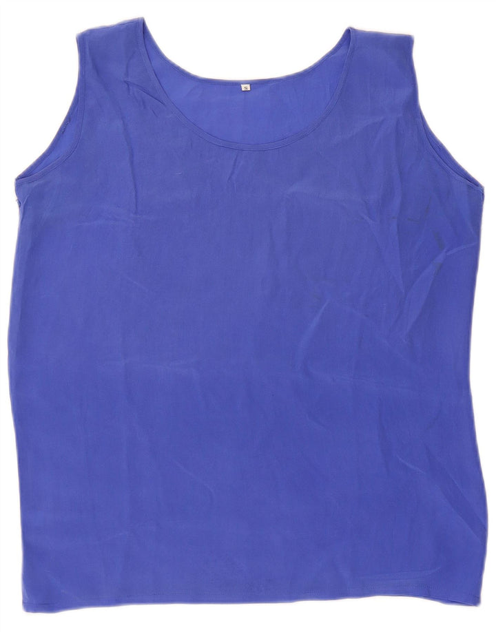 Vintage Dame See Through Vest Top UK 8 Small Blue Silk