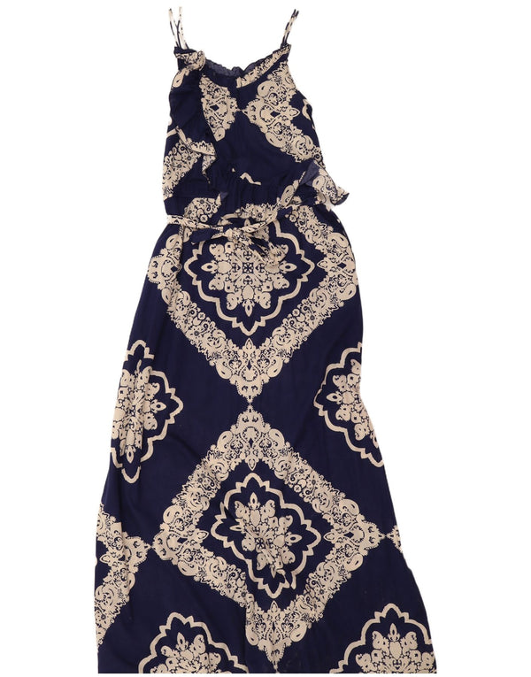 Tommy Hilfiger Dame Ruffle Maxi Dress UK 12 Medium Navy Blue Paisley