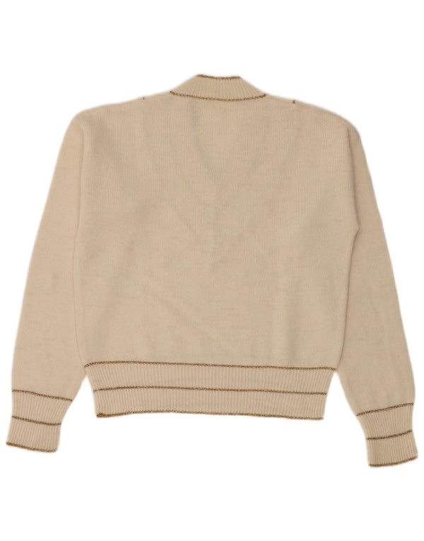 Vintage Dame V-hals sweater UK 10 Small Off White Stribet