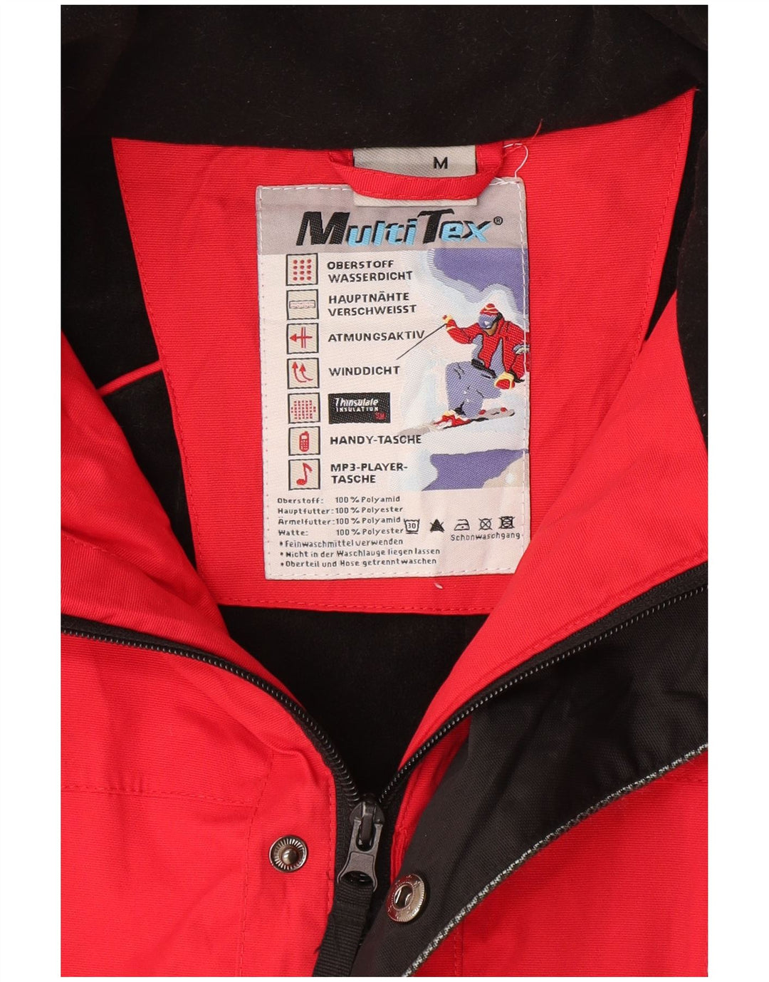 VINTAGE Skijakke med hætte til mænd UK 38 Medium Rød Colourblock Polyamid