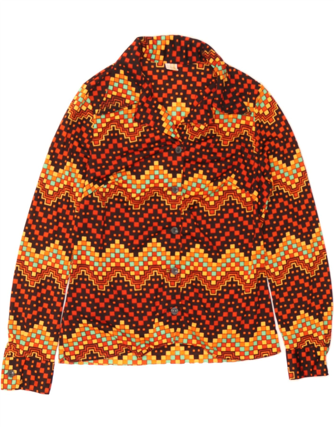 TREVIRA Womens Shirt UK 12 Medium Burgundy Geometric Polyester Vintage Trevira and Second-Hand Trevira from Messina Hembry 