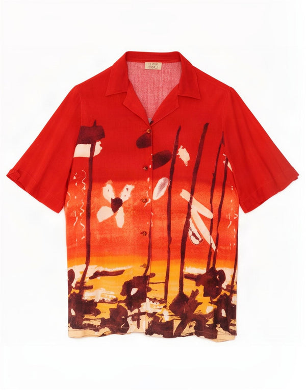 ELENA MIRO Dame Longline Hawaii kortærmet skjorte UK 26 5XL Red Floral