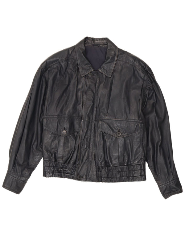 La Matta Herre Bomber Læderjakke UK 38 Medium Navy Blue Læder