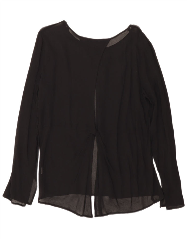 Zara Dame Langærmet Bluse Top UK 14 Large Black