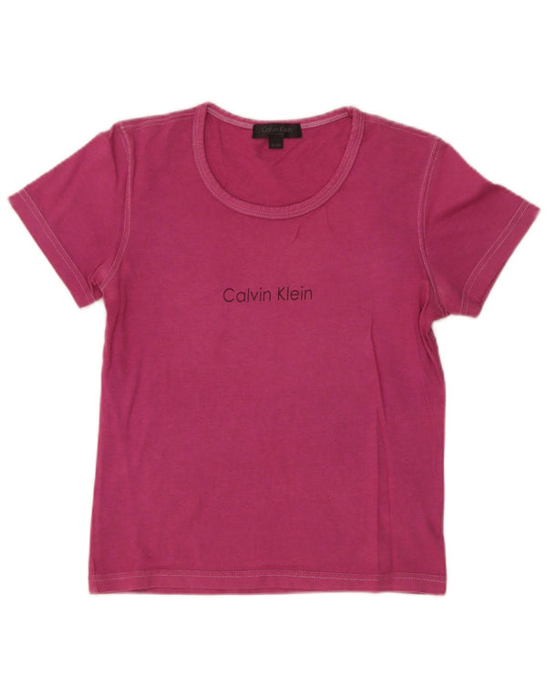 Calvin Klein Dame Crop Grafisk T-Shirt Top US 4 Small Pink Bomuld