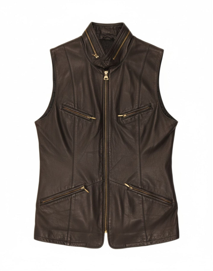 OTTO KERN Womens Leather Gilet UK 10 Small Black Vintage Otto Kern and Second-Hand Otto Kern from Messina Hembry 