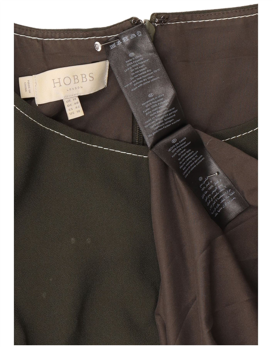 Hobbs Dame A-Line Kjole UK 14 Stor Khaki Polyester