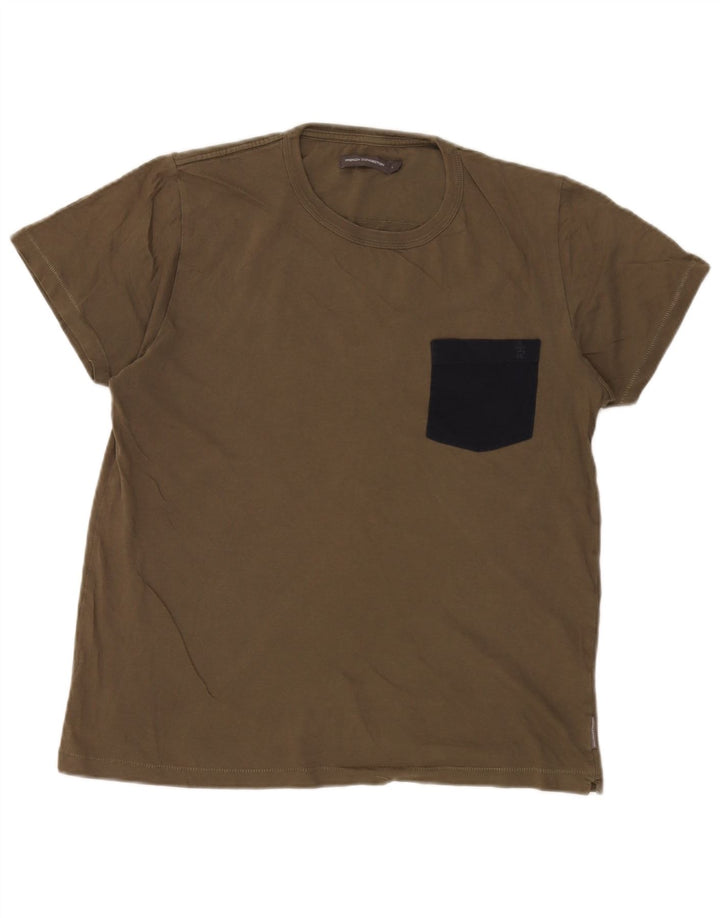 French Connection Herre T-Shirt Top Stor Khaki Colourblock Bomuld