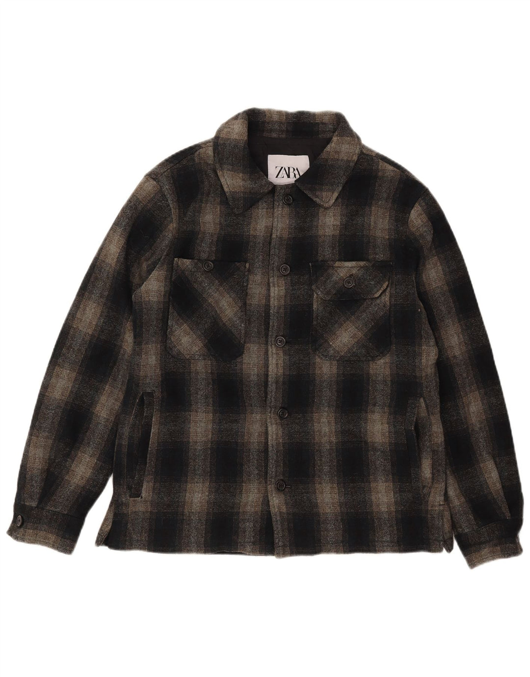 Zara Herre Lumberjack Flanel Shirt Medium Sort Ternet Polyester