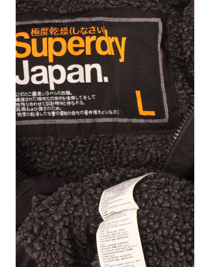 Superdry Parkajakke med hætte til kvinder UK 16 Stor sort polyester