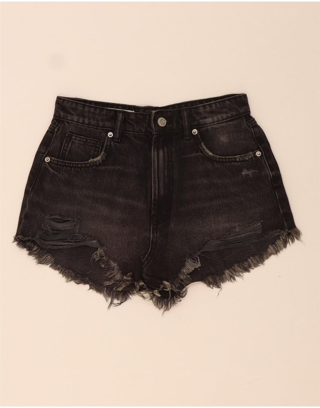 ZARA Dames Distressed Denim Shorts EU 34 2XS W24 Sort