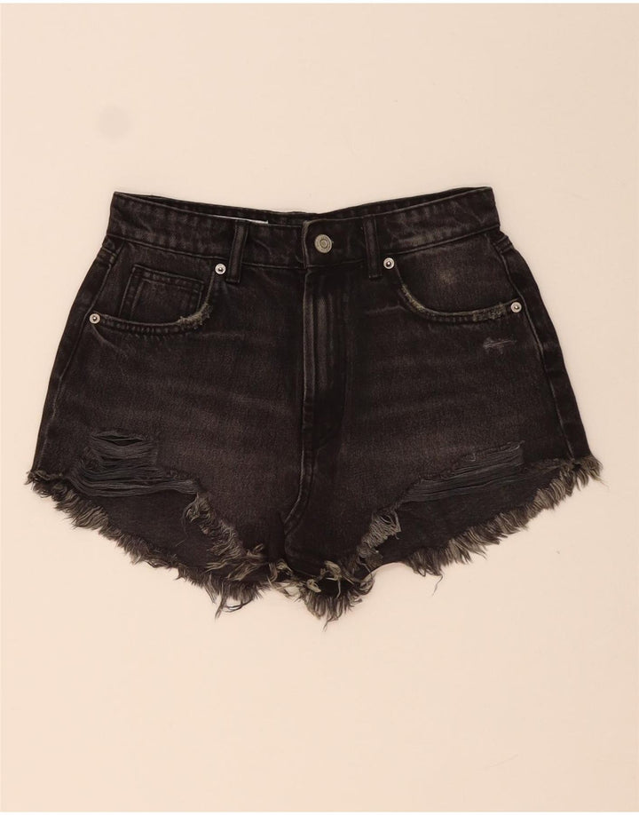 ZARA Dames Distressed Denim Shorts EU 34 2XS W24 Sort