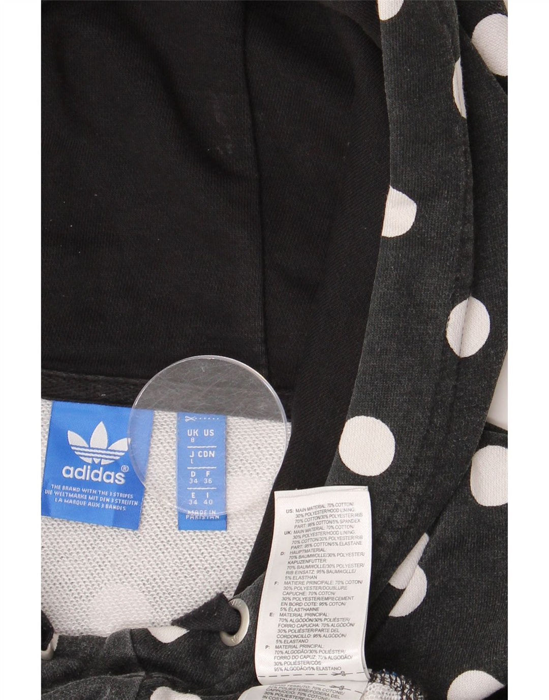 ADIDAS grafisk oversized hættetrøjetrøje til kvinder UK 8 Small Black Polka Dot