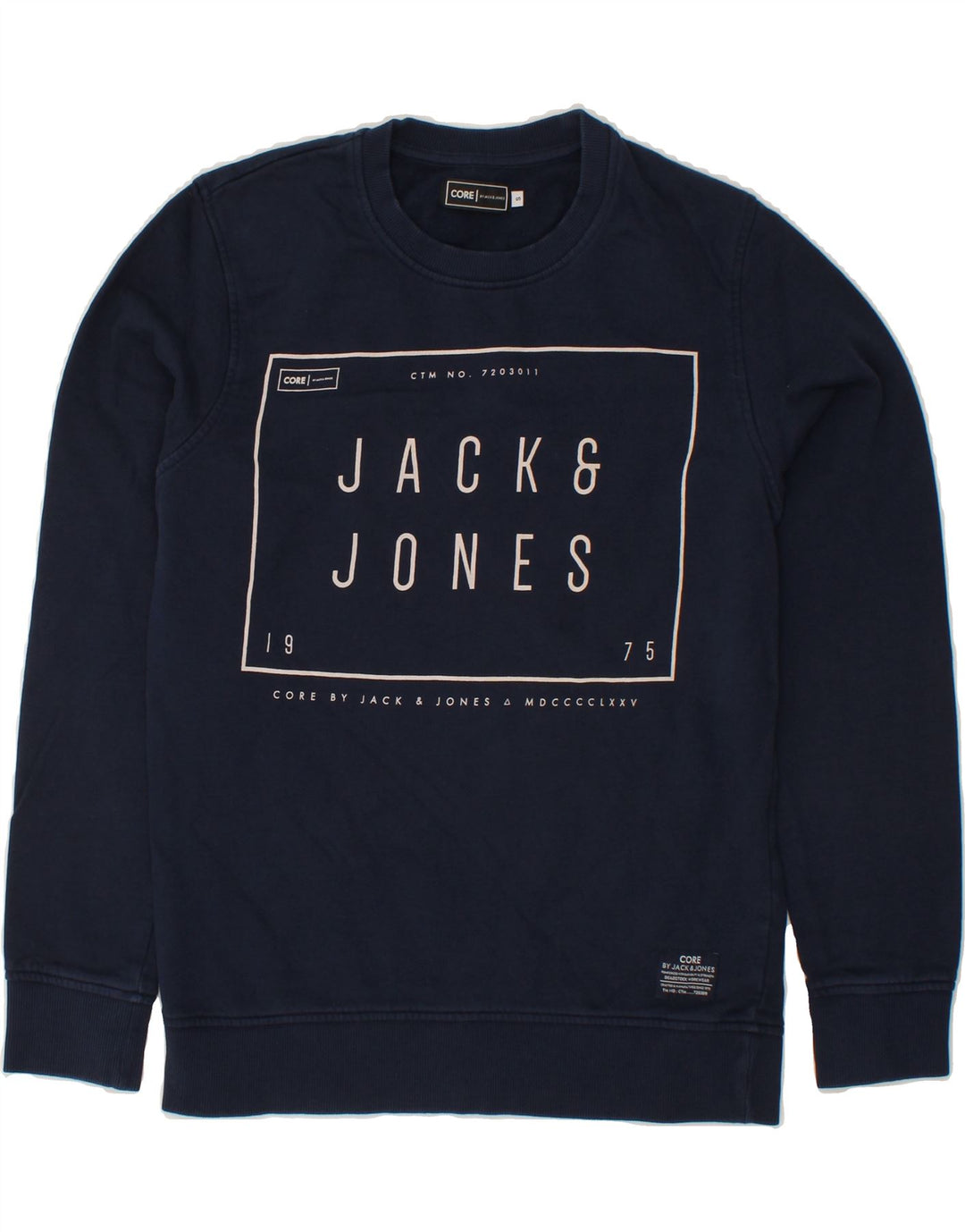 JACK & JONES Mens Graphic Sweatshirt Jumper Small Navy Blue Cotton Vintage Jack & Jones and Second-Hand Jack & Jones from Messina Hembry 