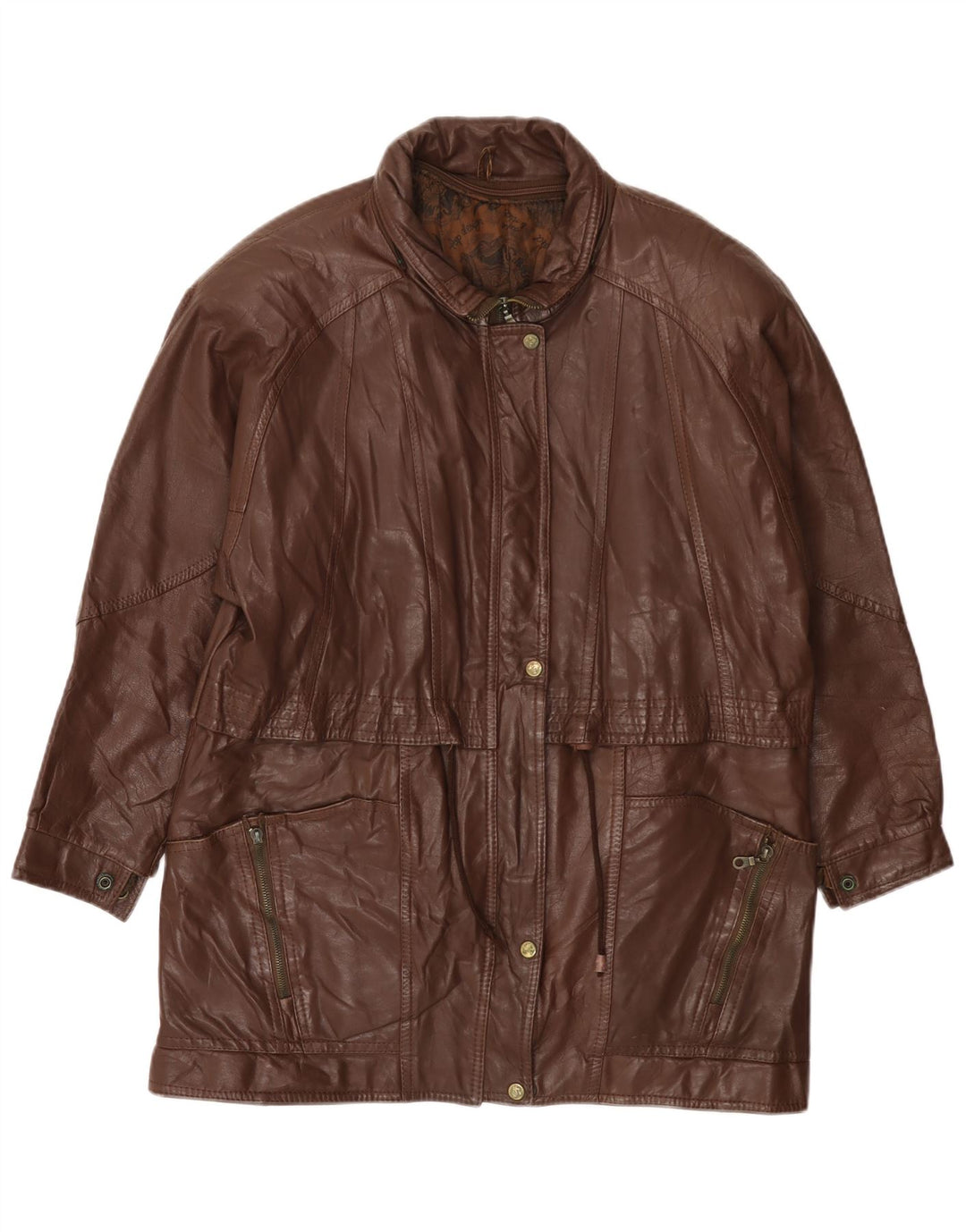 VINTAGE Læderfrakke til kvinder UK 14 Stor Brun