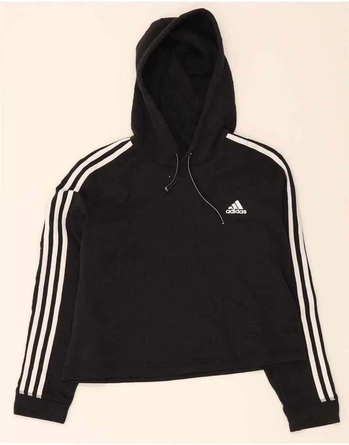 ADIDAS Womens Crop Hoodie Jumper UK 12/14 Medium Black Polyester Vintage Adidas and Second-Hand Adidas from Messina Hembry 