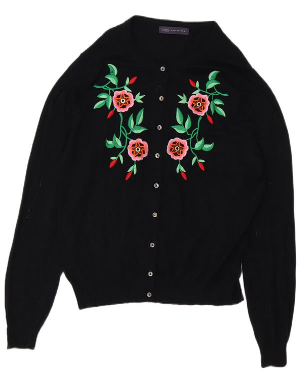 Marks & Spencer Dame Cardigan Sweater UK 14 Large Black Floral Viscose