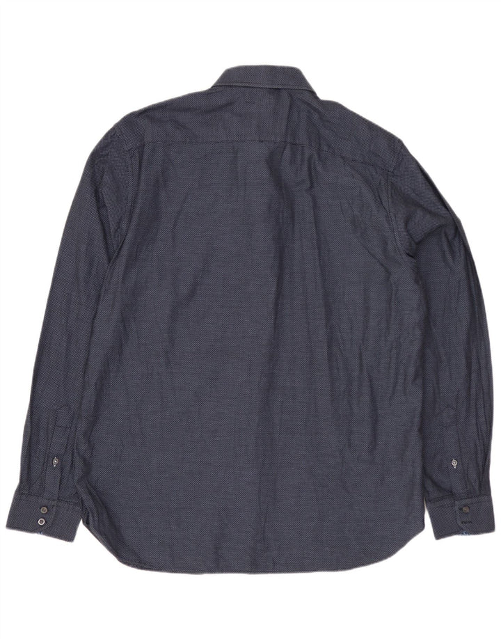 TED BAKER Herre Regular Fit skjorte str. 16 Large Navyblå plettet bomuld